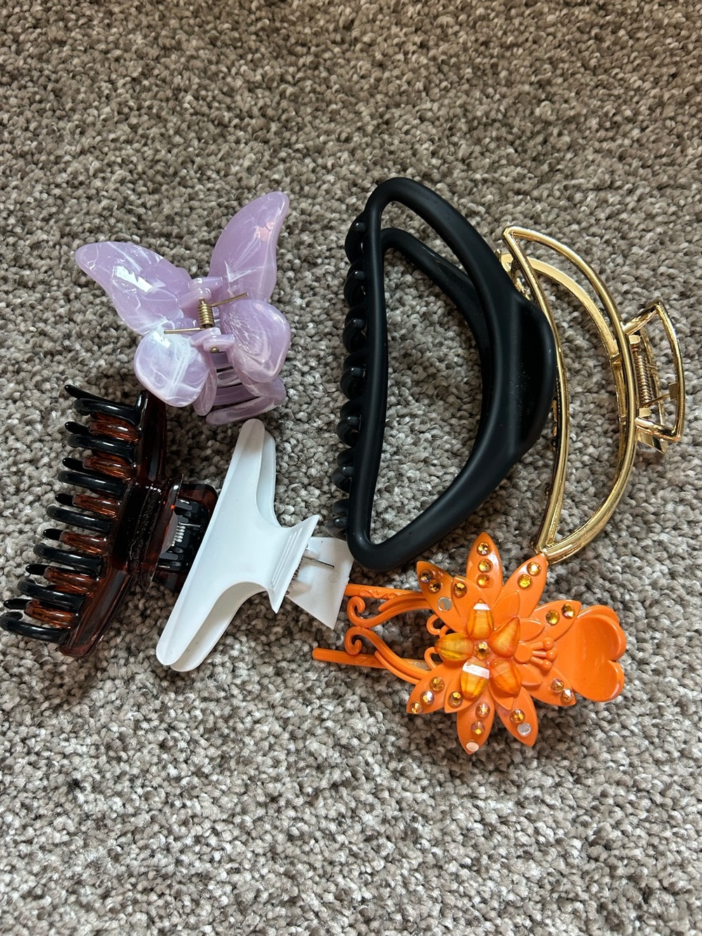 Assorted Women's Hair Claw Clips - Purple, Black, White, Brown, Gold, Orange